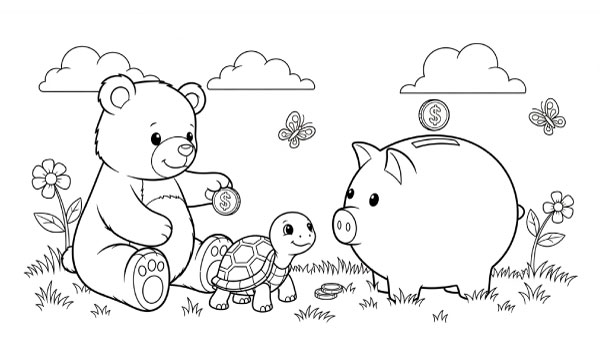 Imagem para colorir e imprimir Ursinho financeiro